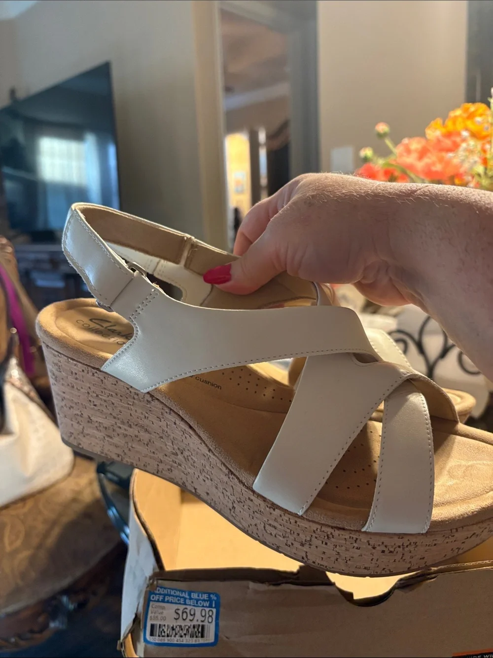 Clarks Cream Cork Wedge Sandal - Women's